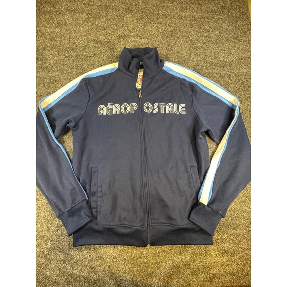 Aeropostale Other - Aeropostale Mens Track Jacket Navy Blue Full Zip Athletic Stripe Retro Medium
